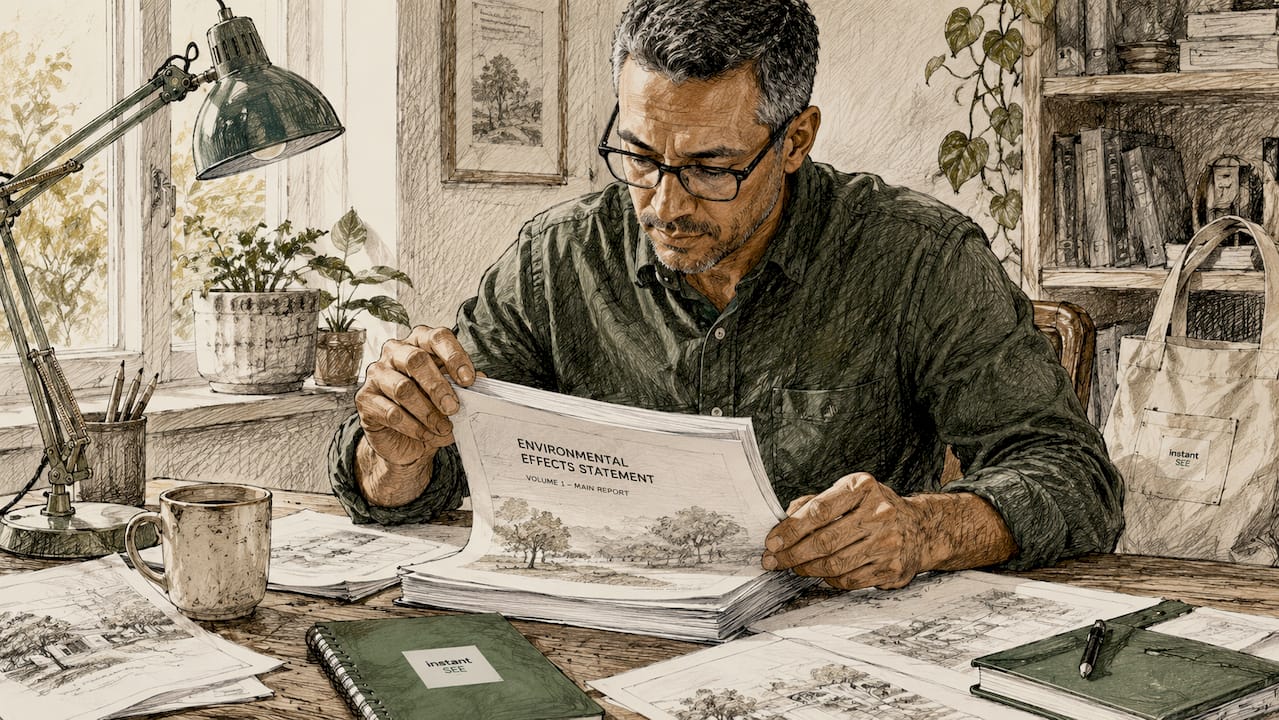 Person reviewing development application documents