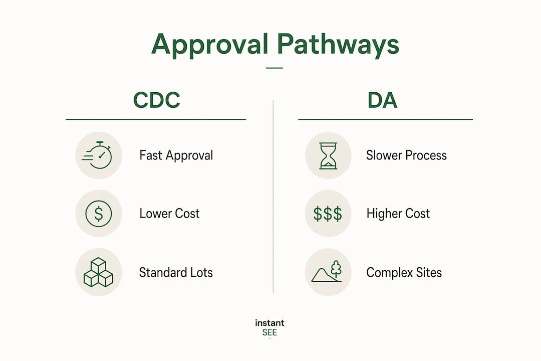 Infographic comparing CDC and DA approval pathways