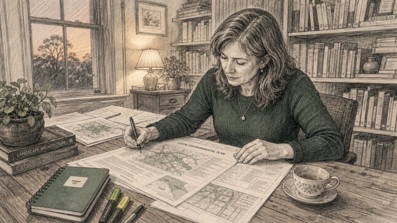 Person reviewing planning proposal documents